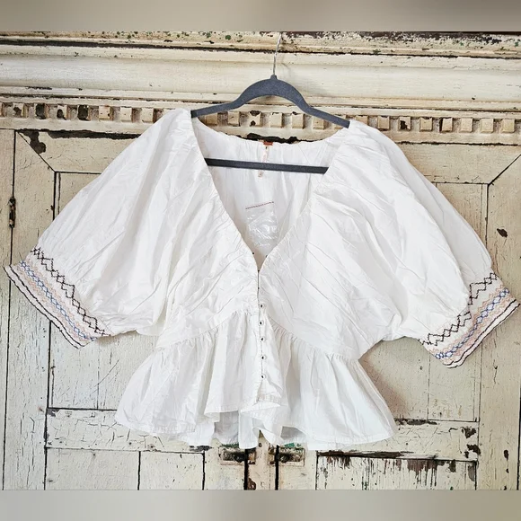 NEW Free People Where We Meet Embroidered Top Sz L - Picture 3 of 8